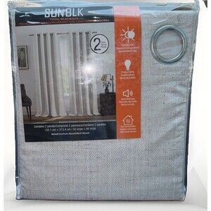 SUN+BLK Total Blackout Window Curtains 52x84 Kinsley Ivory Panel Pair Insulated